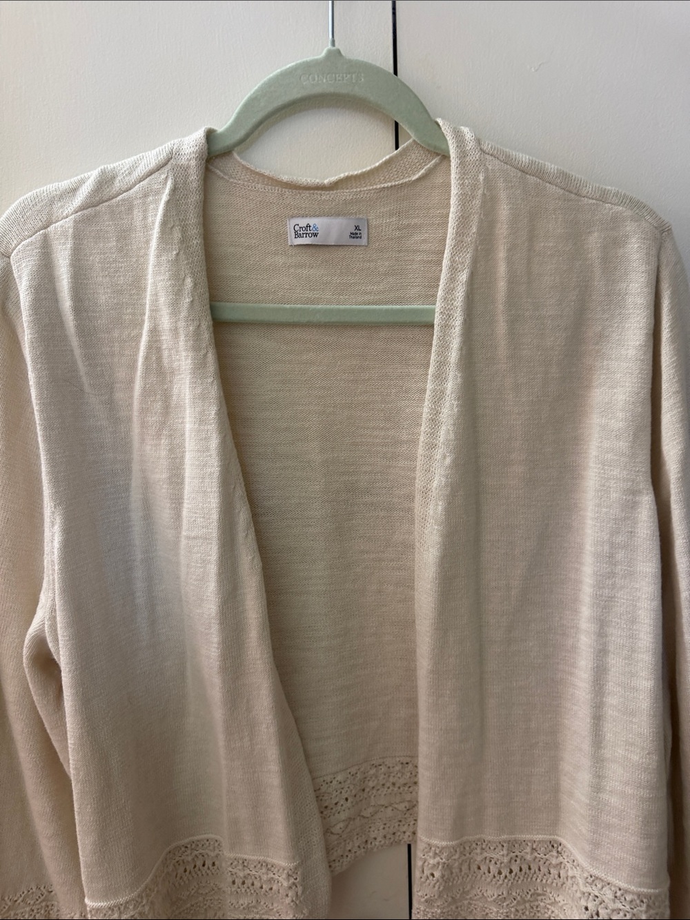 Coldwater Creek Cream Open-Front Lace-Trim Cardigan